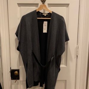 REVERSIBLE black and grey cape/ shrug with cloth belt. Super cute for the fall